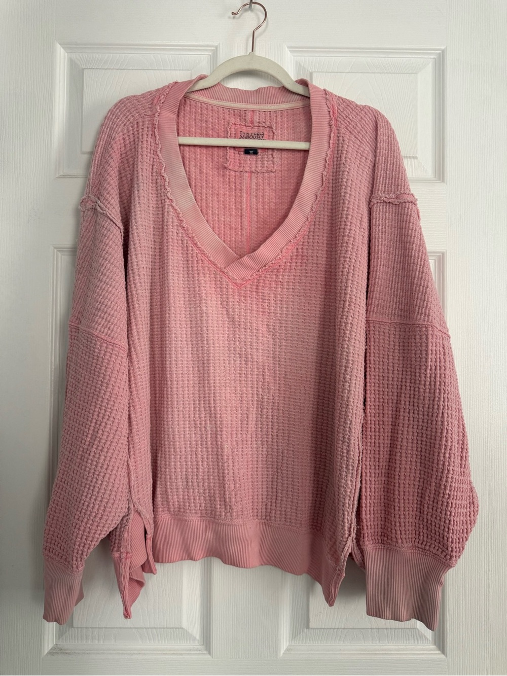Aerie Soft Waffle V-Neck Sweater - Pink